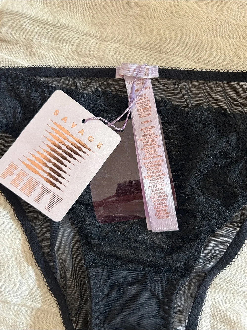 NWT Savage Fenty Black Lace Sheer Bikini Panty - Women Intimates